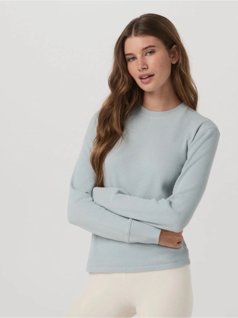 Vuori Long sleeve grey waffle top small nwot